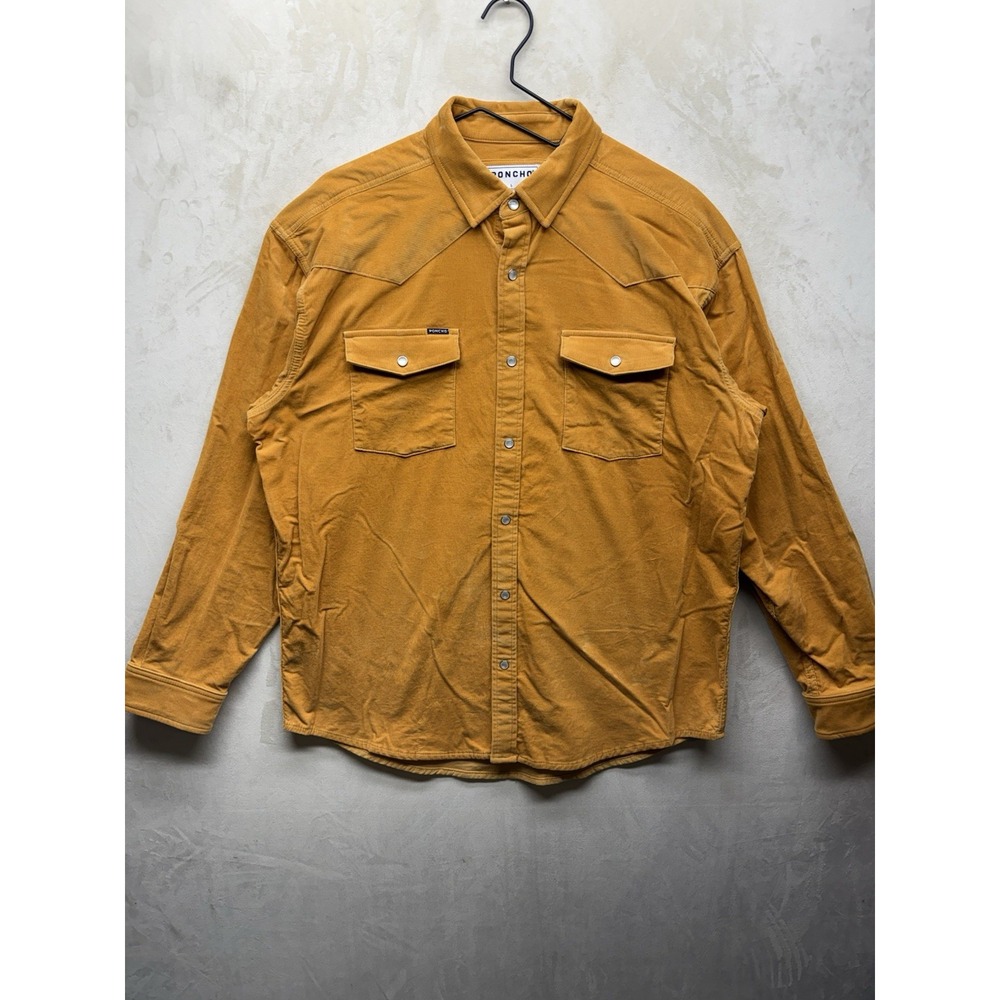 Poncho Corduroy Shirt Men Large Camel Western Pearl Snap Regular Fit Long Sleeve